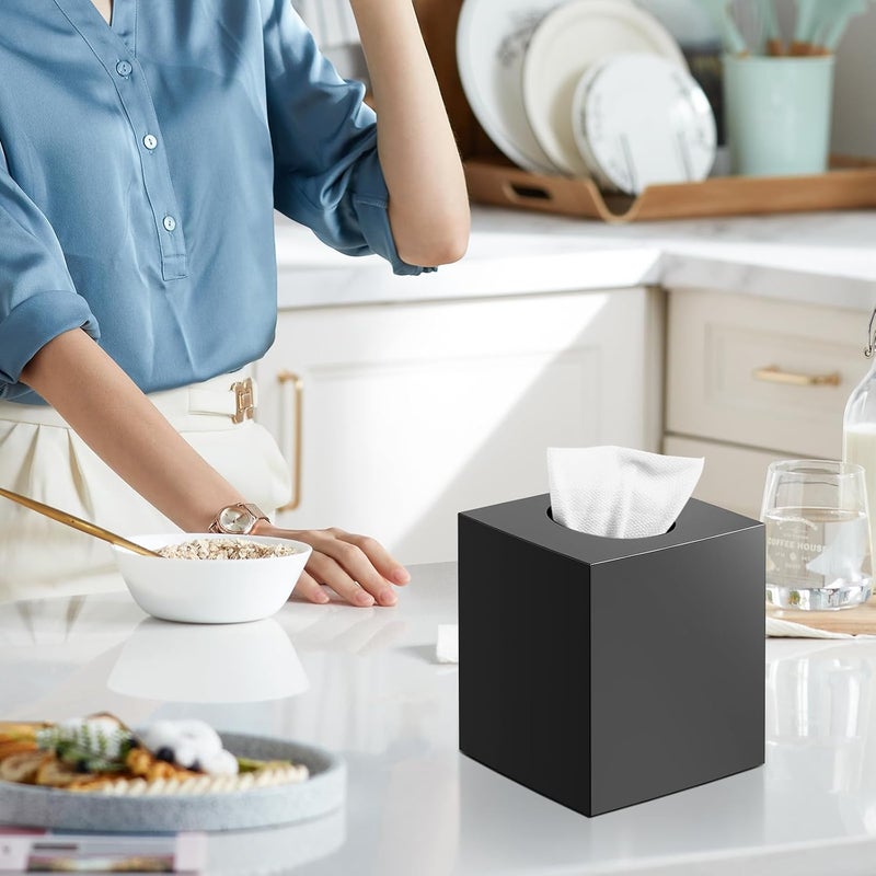 Chintu Tissue Box Cover, Square Modern Facial Acrylic Tissue Holder Napkin Dispenser Accessories for Bathroom Vanity Countertop,Bedroom Dresser,Night Stand,Desk,Office (Black) - Image 2